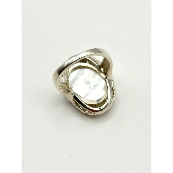 Mother of Pearl Sterling Silver Handmade Statement Ring‎ Size 8.75 - Picture 4 of 8
